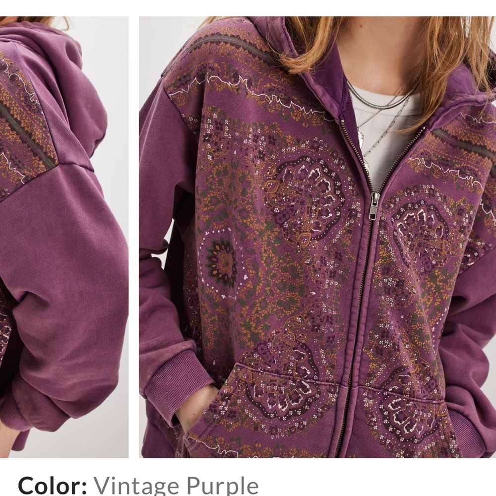 FOUND Motif Vintage Purple Zip-Up Hoodie by Free People NWT